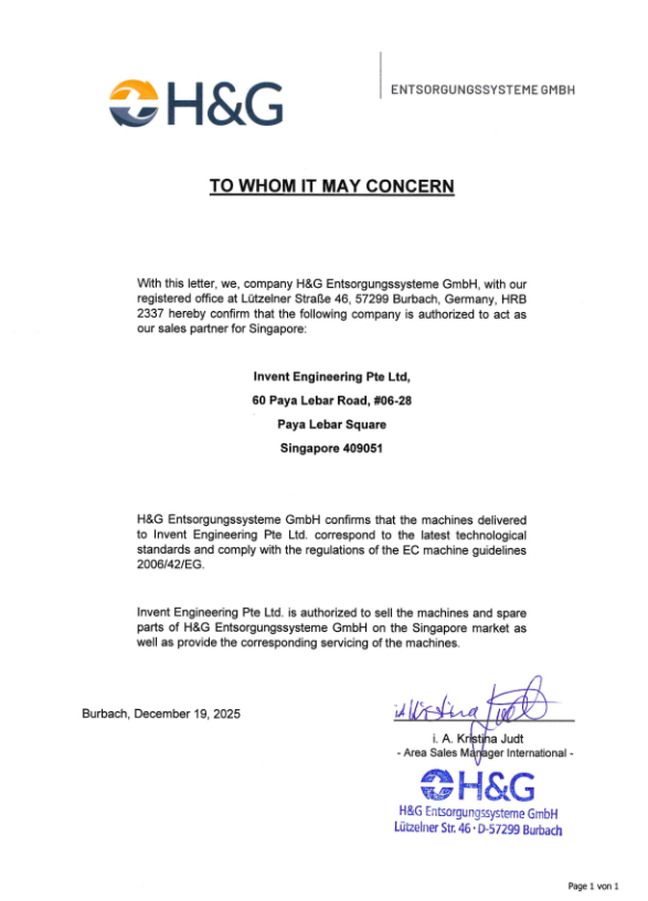 H&G Entsorgungssysteme GmbH Authorization Letter